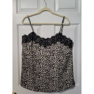 Leopard Print Lace Trim Cami Top XL Animal Print Adjustable Spaghetti Strap NWT